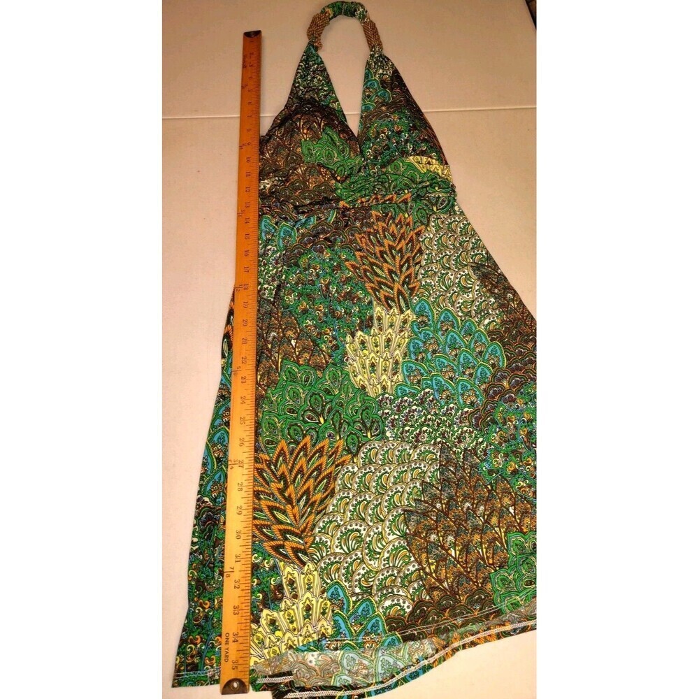 Cristinalove Peacock Paisley Halter Mini Dress Green Brown Boho Small - Picture 5 of 13